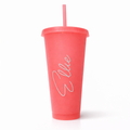 Pink Plastic Cup with Straw