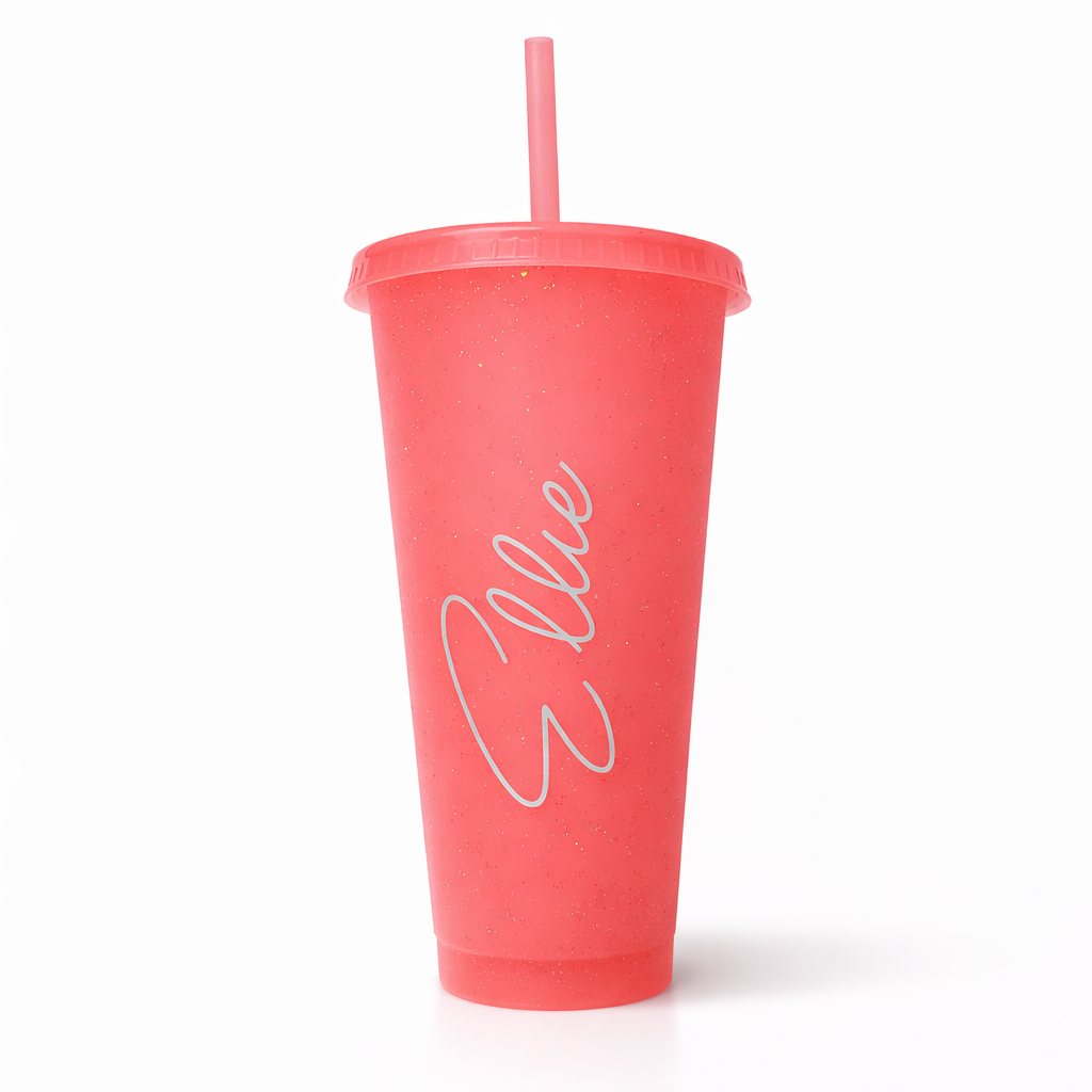 Pink Plastic Cup with Straw