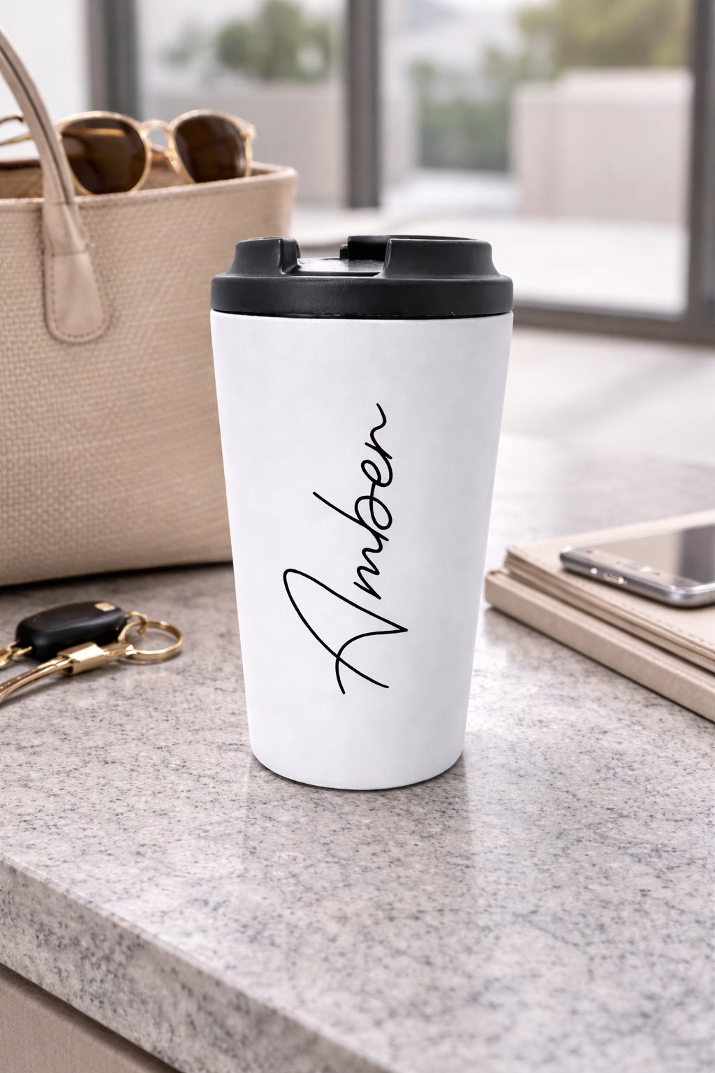 White Stainless Steel Travel Cup